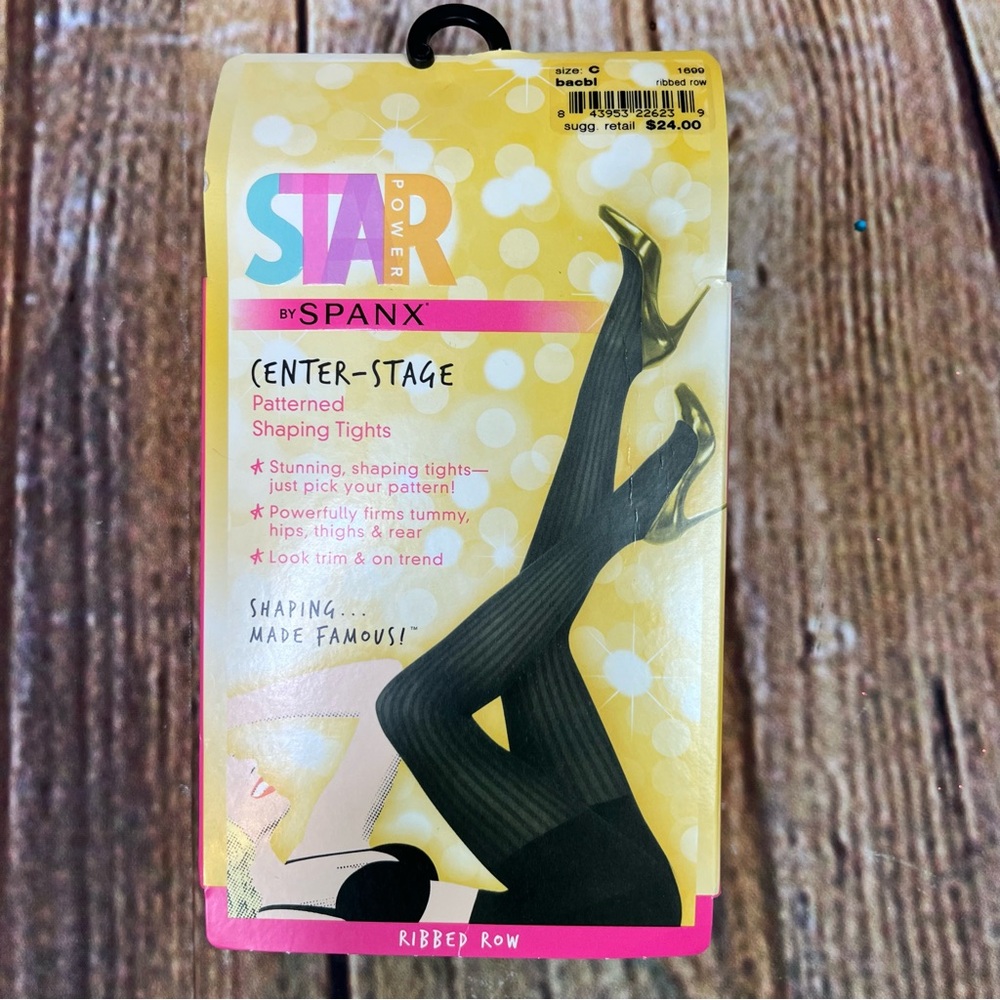 Star Power by Spanx Center Stage Ribbed Row Shaping Tights Black